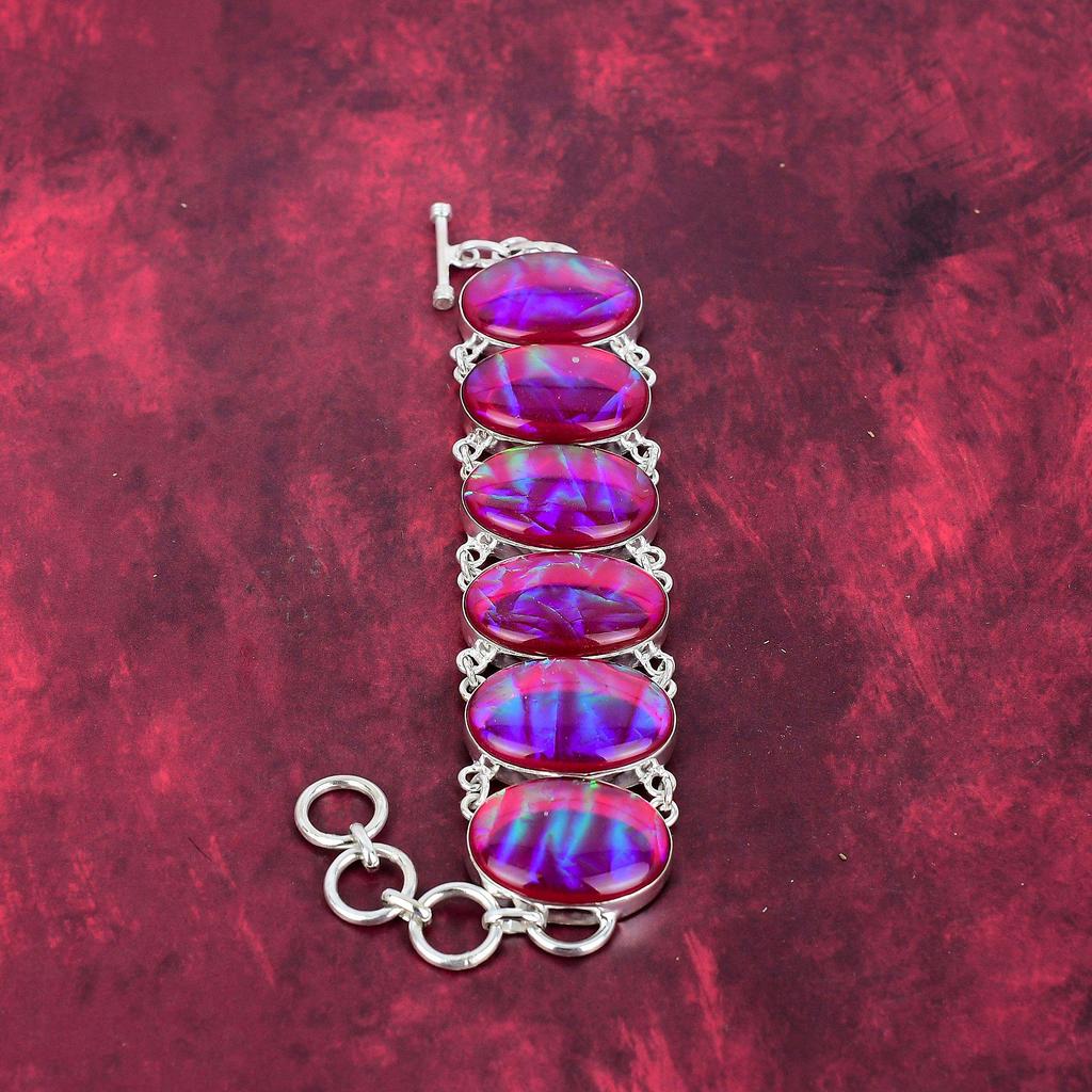 Pink Triplet Opal Bracelet, 925 Solid Sterling Silver Gemstone Jewelry, Handmade Bracelet, For Thanksgiving