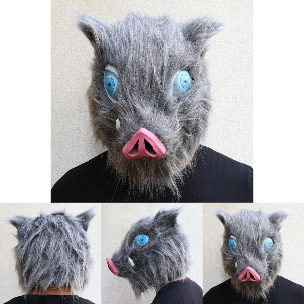 Autentisk Anime Demon Slayer Kimetsu No Yaiba Hashibira Inosuke Gris Cosplay Mask Idealisk För Maskeradfester