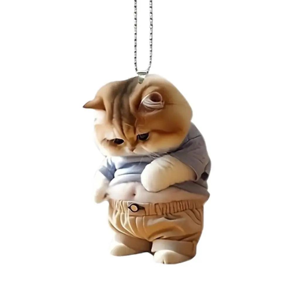 Cute 2D Flat Cat Keychain Acrylic Cartoon Car Mirror Backpacks Hanging Pendant Car Hanging Ornament Home Decor