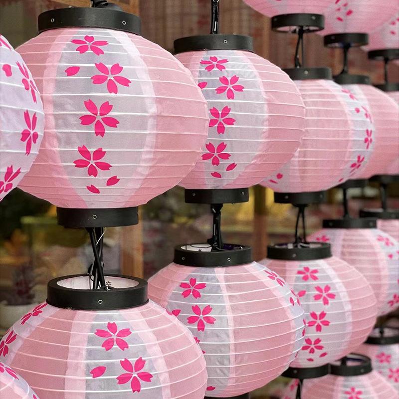 Japanese Style Flower Round Lantern Decoration Cherry Flowers Cloth Lantern Waterproof Hanging Props Home Decor