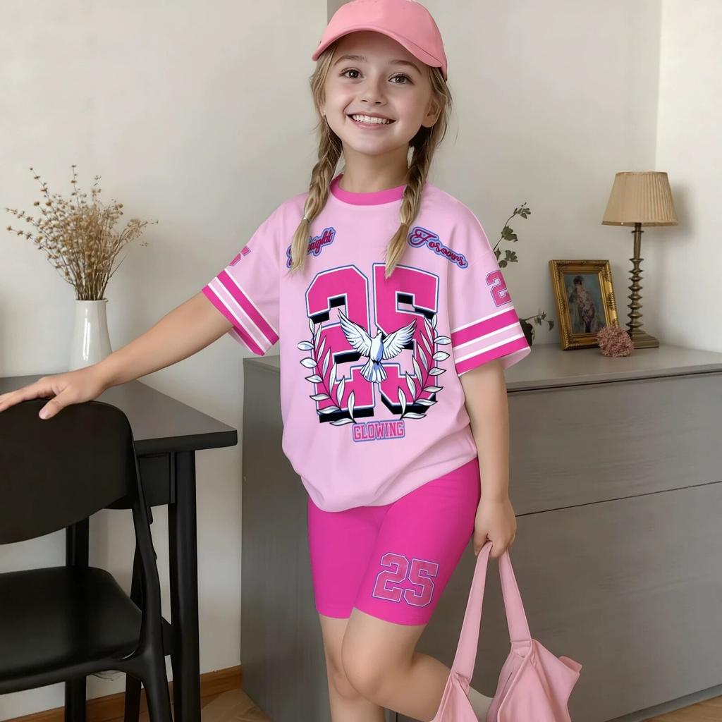 Kids Boys Girls Sportswear Set Short Sleeve Crew Neck T-Shirt and Shorts Outfit with Number Print Casual Summer Clothing for Children