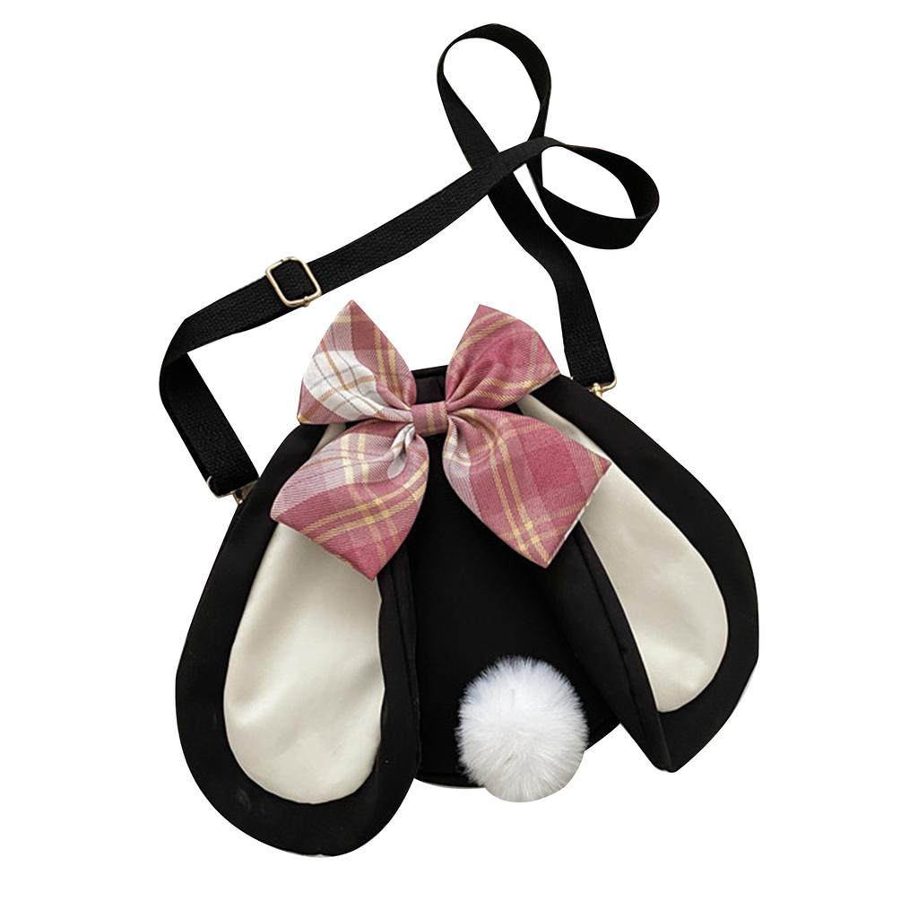 Rabbit Ear Crossbody Bag Summer Oxford Cloth Lovely Bowknot Crossbody Bag for Girls Black
