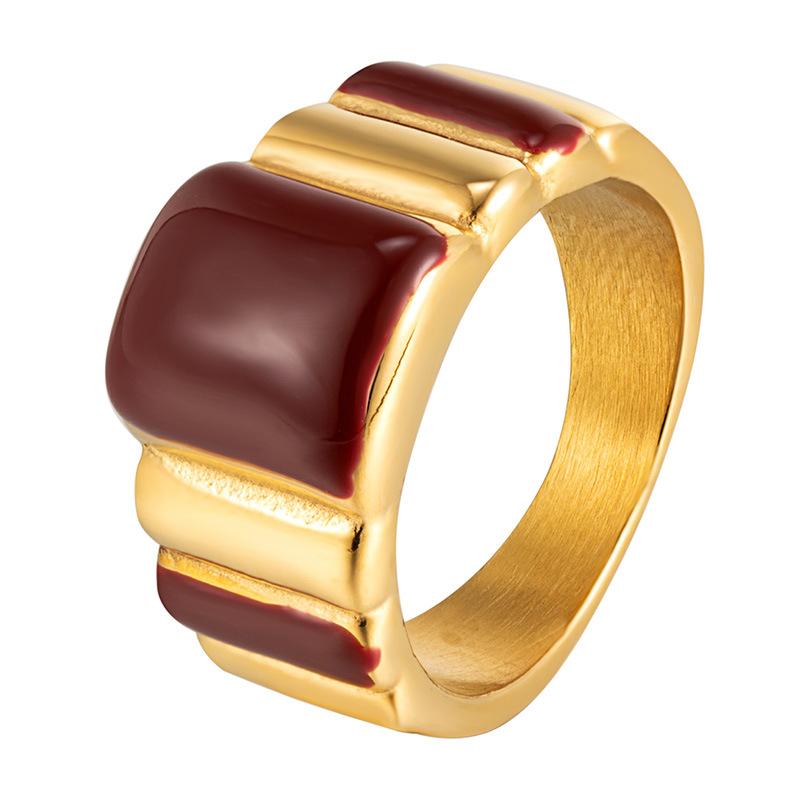 New Year's Gift Geometric Wide-faced Burgundy Dripping Oil Ring Female Niche High-end Index Finger Ring for Girlfriend