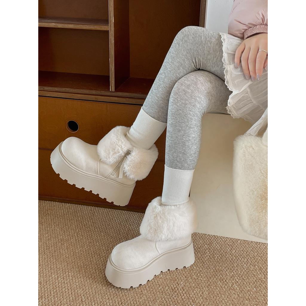 White velvet non-slip thick-soled snow boots women's soft-soled cotton slippers
