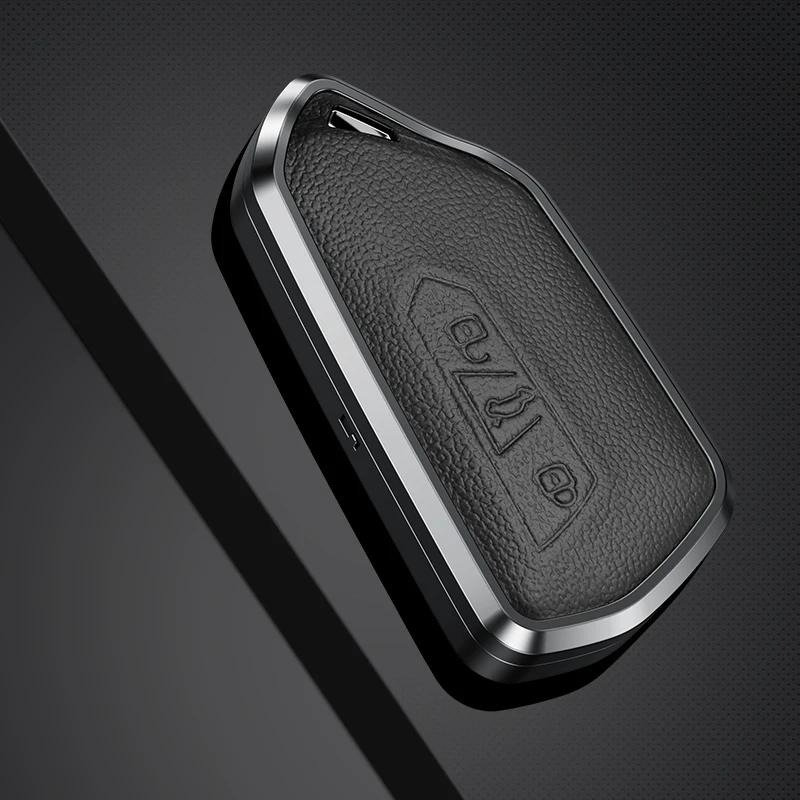 

Чехол для автомобильного ключа из алюминиевого сплава и кожи для VW Golf 8 MK8 Teramont ID.3 ID.4 ID.5 Skoda Enyaq iV Octavia Seat Leon Key Fob чёрный
