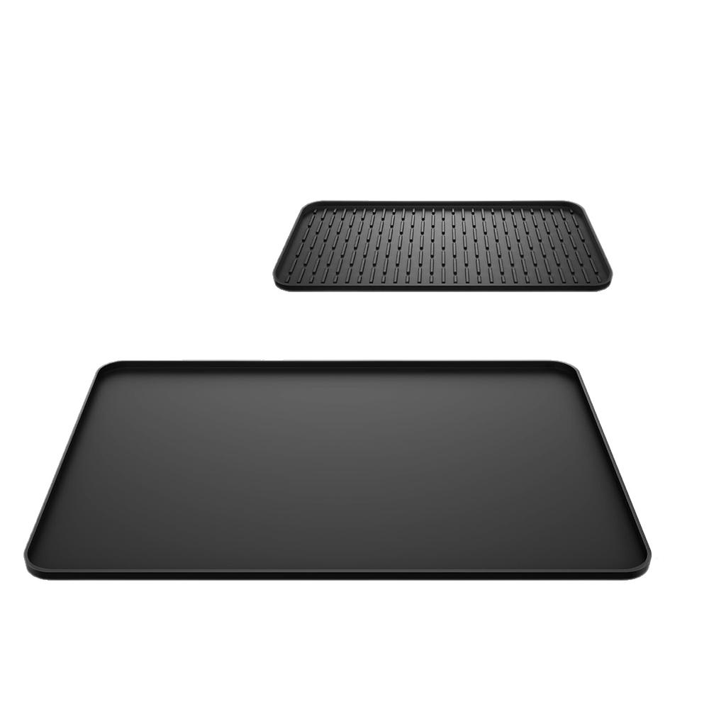 

LMETJMA Silicone Coffee Mat Heat Resistant Bar Mat with Detachable Dish Drying Mat Kitchen Counter Coffee Machine Mat Pad L чорний