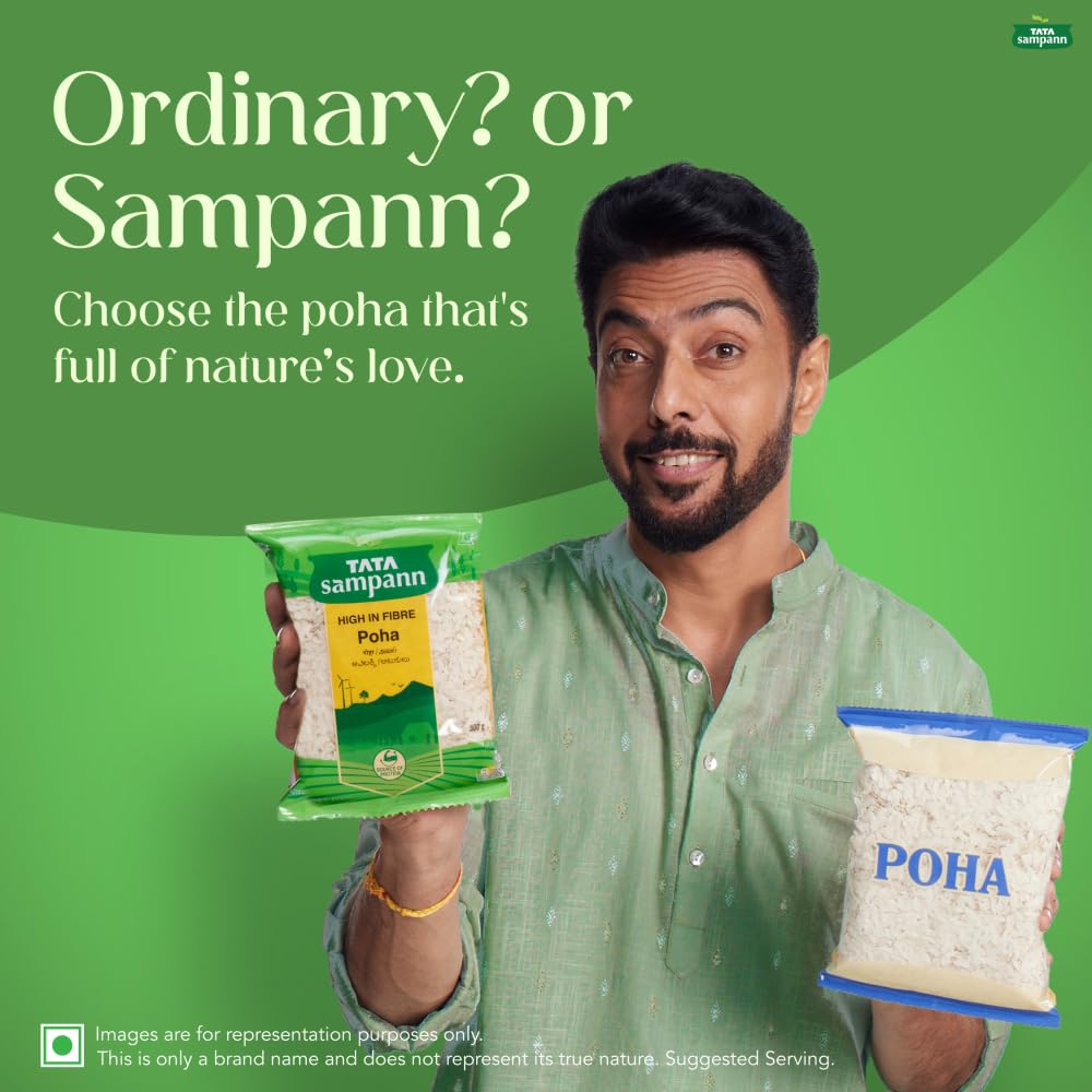 Tata Sampann High Fibre Thick Poha 500g Wholesome Flattened Rice For Healthy Breakfast Snack