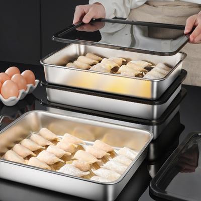 Kwadratowa taca do przechowywania ze stali nierdzewnej, płytkie talerze do gotowania na parze, naczynia do pieczenia pierogów, organizer kuchenny