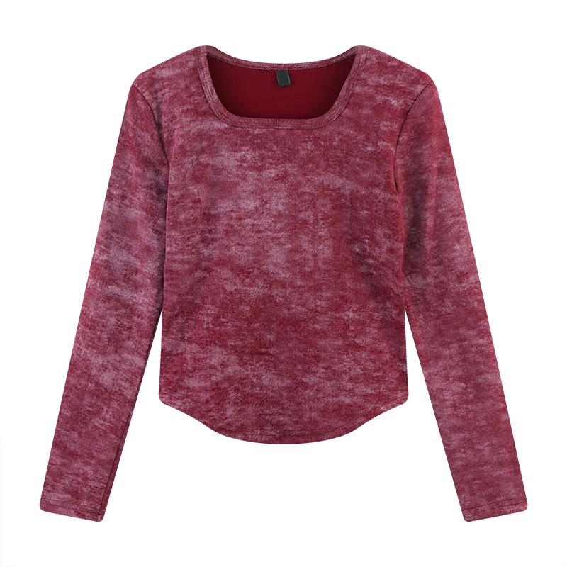 

Футболка с длинными рукавами из немецкого бархата с французским квадратным воротником и застежкой на талии, простая базовая футболка с принтом тай-дай, осень и зима 2XL