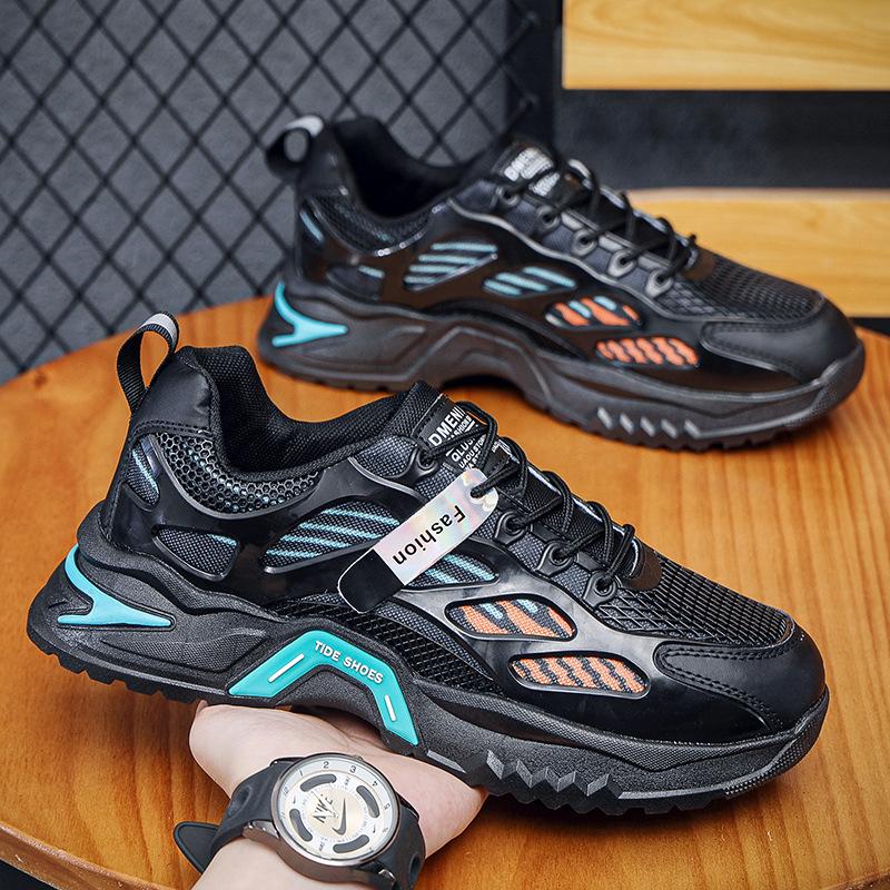 

Shoes Men 2024 Breathable Mesh Sports Shoes Men Korean Trend with Thick Bottom Casual Running Shoes Flat Non-slip Hombre Tenis 44 чёрный