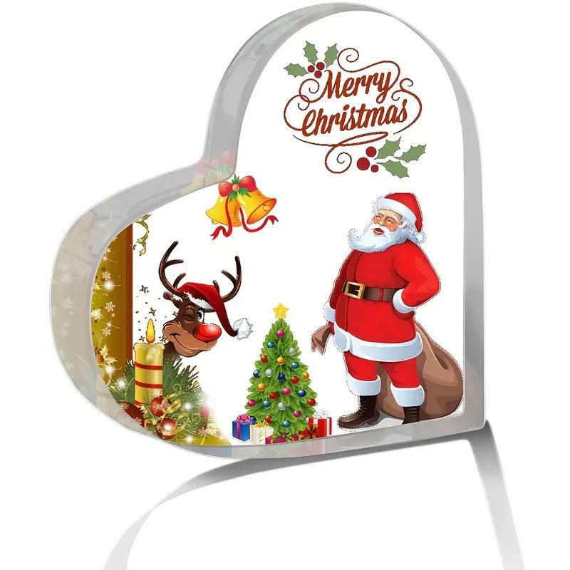 2D Flat Acrylic Cute Heart Shaped Christmas Desktop Decoration, Home Decor Plaque Hanging Wall Art Decorative Garden Decoration for Room Door Signs Ha