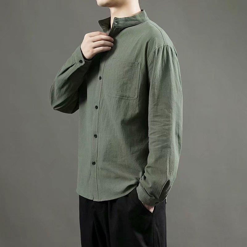 Men's Fall Casual Cotton-Linen Shirt: Loose-Fit, Korean-Style, Long-Sleeve Shirt