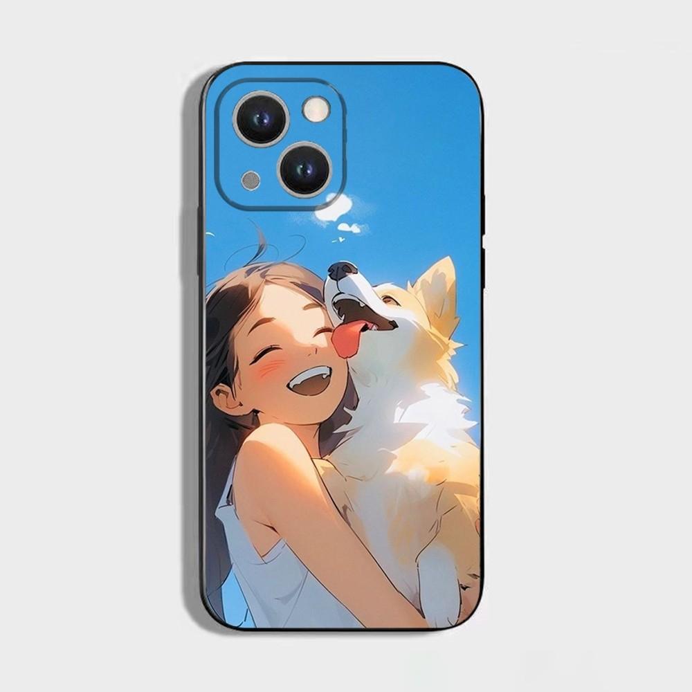 

Cute Kid Girl Dog Phone Case For iPhone 16,15,14,13,12,11 Plus,Pro Max,XS,X,XR,SE,Mini,8,7,Soft Silicone Black Cover iPhone16se4