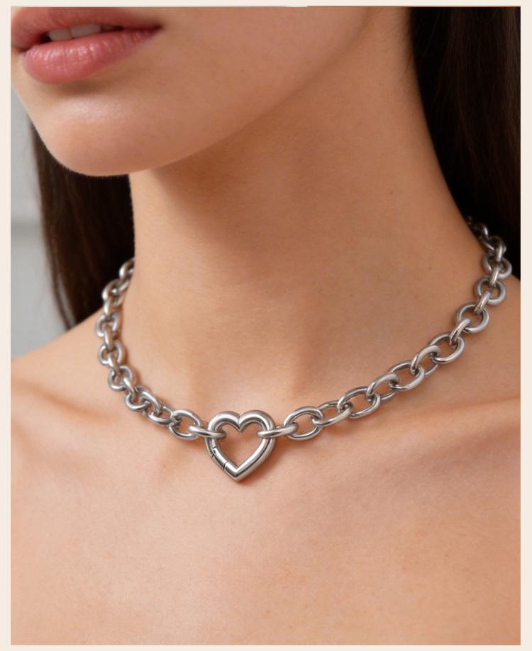 Collier ras-du-cou Choker en Acier Inoxydable avec Fermoir Cœur pour Femmes Hommes Chaîne Maillons Cubains Épais Punk Hip Hop Bijoux Cadeau