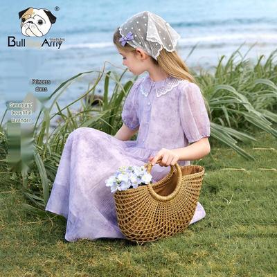 Chanzuigou Girls' French Lavender Retro Lapel Summer Dress