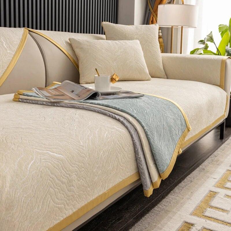 Žinylkový přehoz na pohovku s vodním vlněním Moderní celoroční univerzální ručník na pohovku do obývacího pokoje Protiskluzový polštář na pohovku Područka Opěradlo