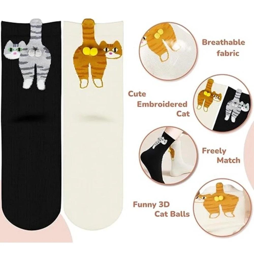 Soft Cartoon Cat Socks Breathable Novelty Kitty Socks Cute 3D Cat Eggs Socks Lady