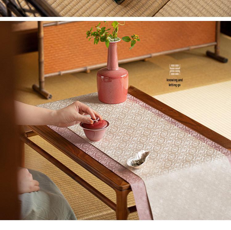 Zhi She Tang Dynasty Pattern Tea Mat Set - Double-Sided Retro Chinese Zen Table Runner & Tablecloth