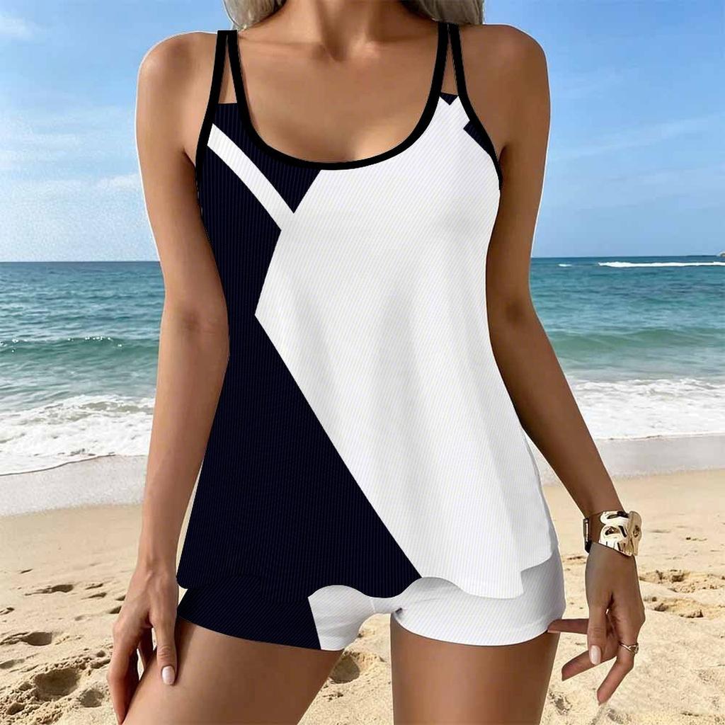 Women's Swimwear Tankini 2 Piece Swimsuit Dyeing Flowers Vacation Bathing Suits