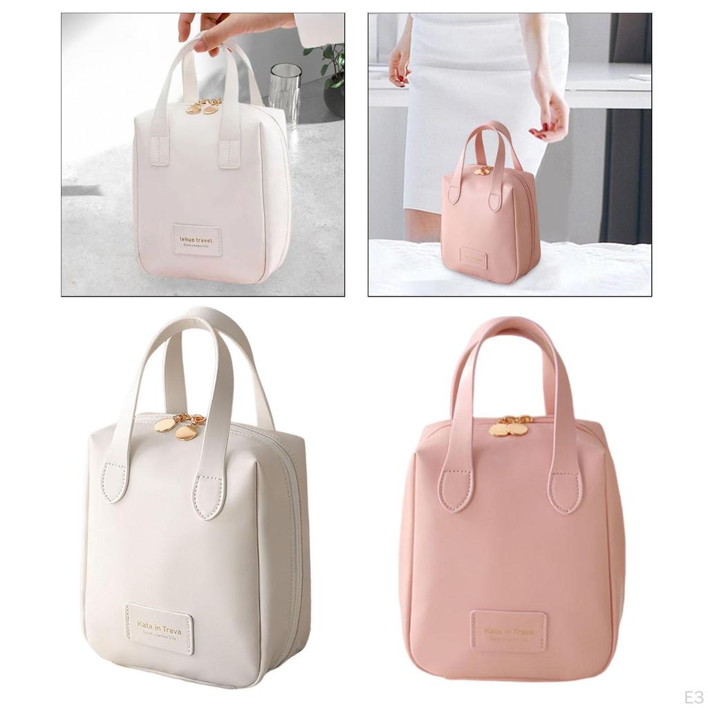 Travel Cosmetic Bag PU Leather Makeup with Handle Multipurpose Toiletry for Eyebrow Pencil