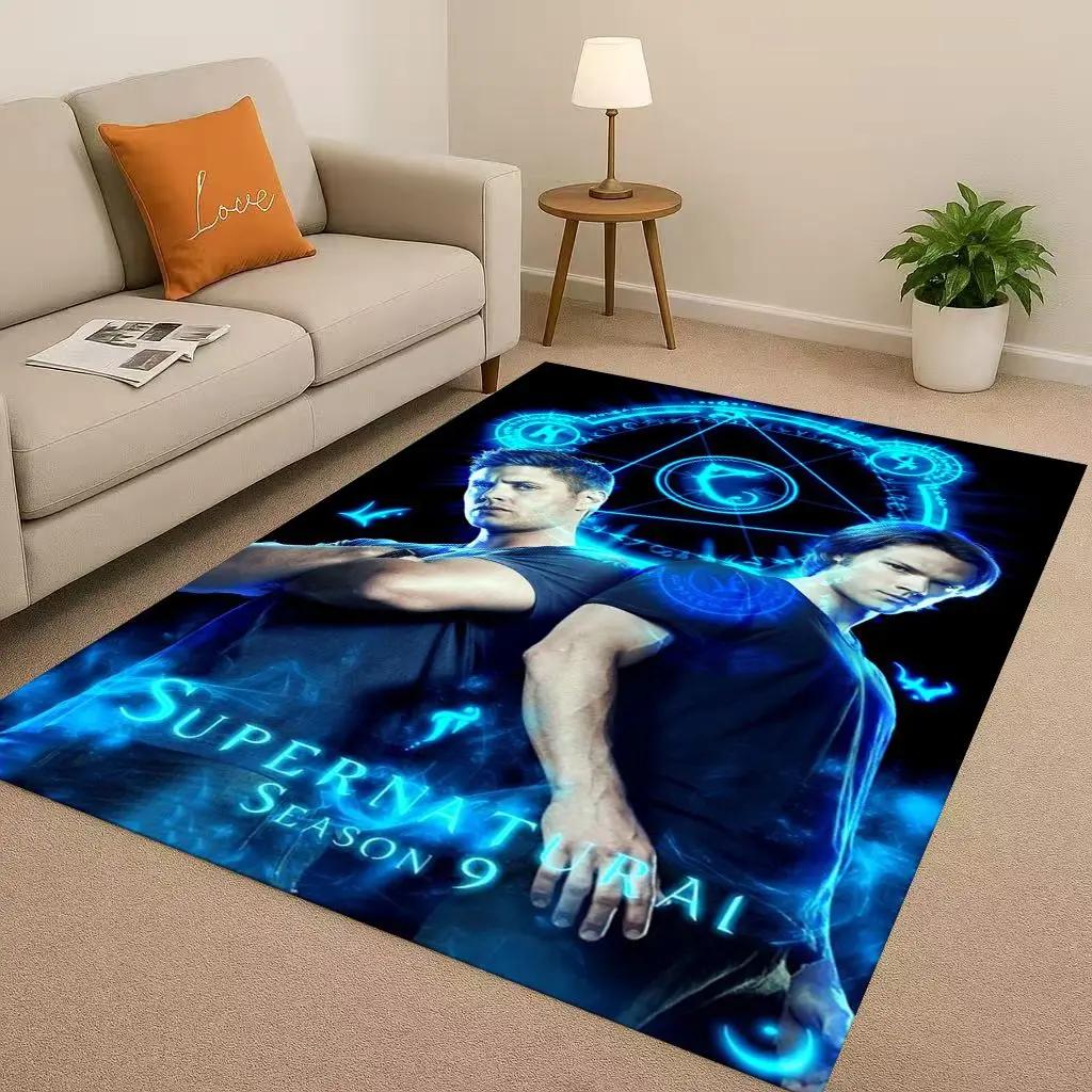 3D Supernatural Sam Dean Winchester TV Living Room Non-Slip Area Rug Soft Carpet for Bedroom Playroom Sofa,Home Decor Doormat