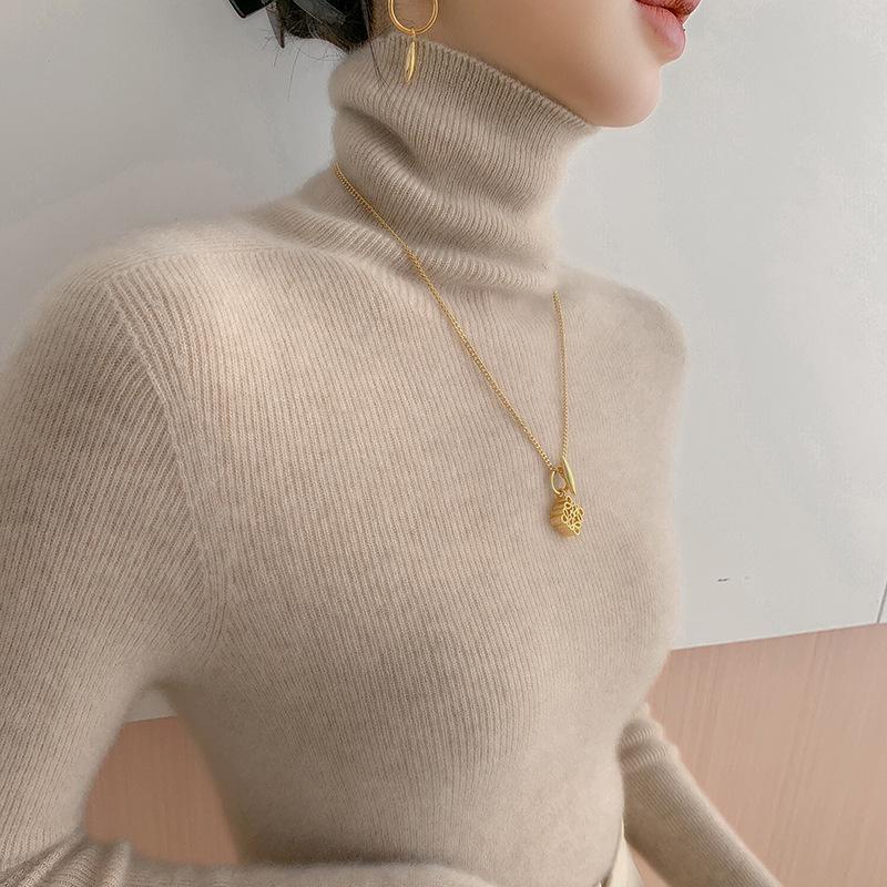 Women's Seamless Ribbed Cashmere Sweater – Slim Fit, High Neck, Figure-Flattering, Lightweight Knit Base Layer