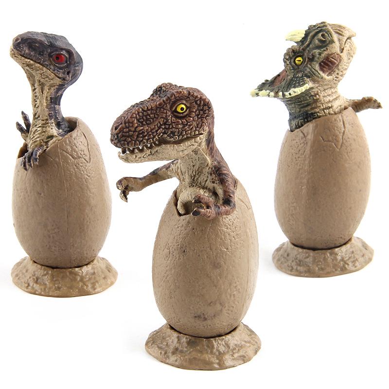 Mixed Dinosaur Egg Figurine Set with Base: T. Rex, Triceratops, Velociraptor