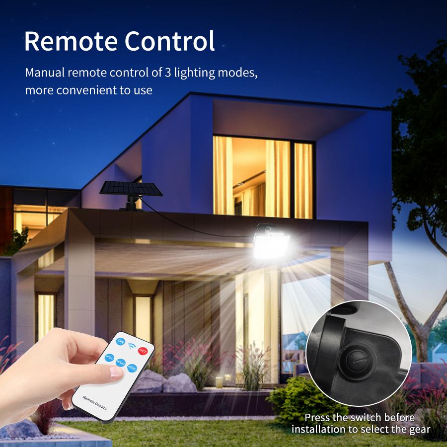 228LED Solar Light Outdoor Waterproof with Motion Sensor Floodlight Remote Control 3 Modes for Path Patio Garage Backyard Street