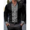 Camicia da uomo a maniche lunghe con design a fantasia, top alla moda con colletto e bottoni, versatile, casual e comodo top da uomo