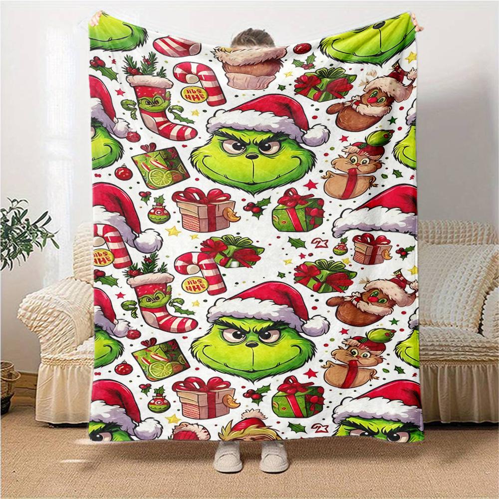 Christmas Grinch Blanket Soft Throw Blanket For Home Bedroom Bed Sofa Travel Office Solid Christmas Blanket