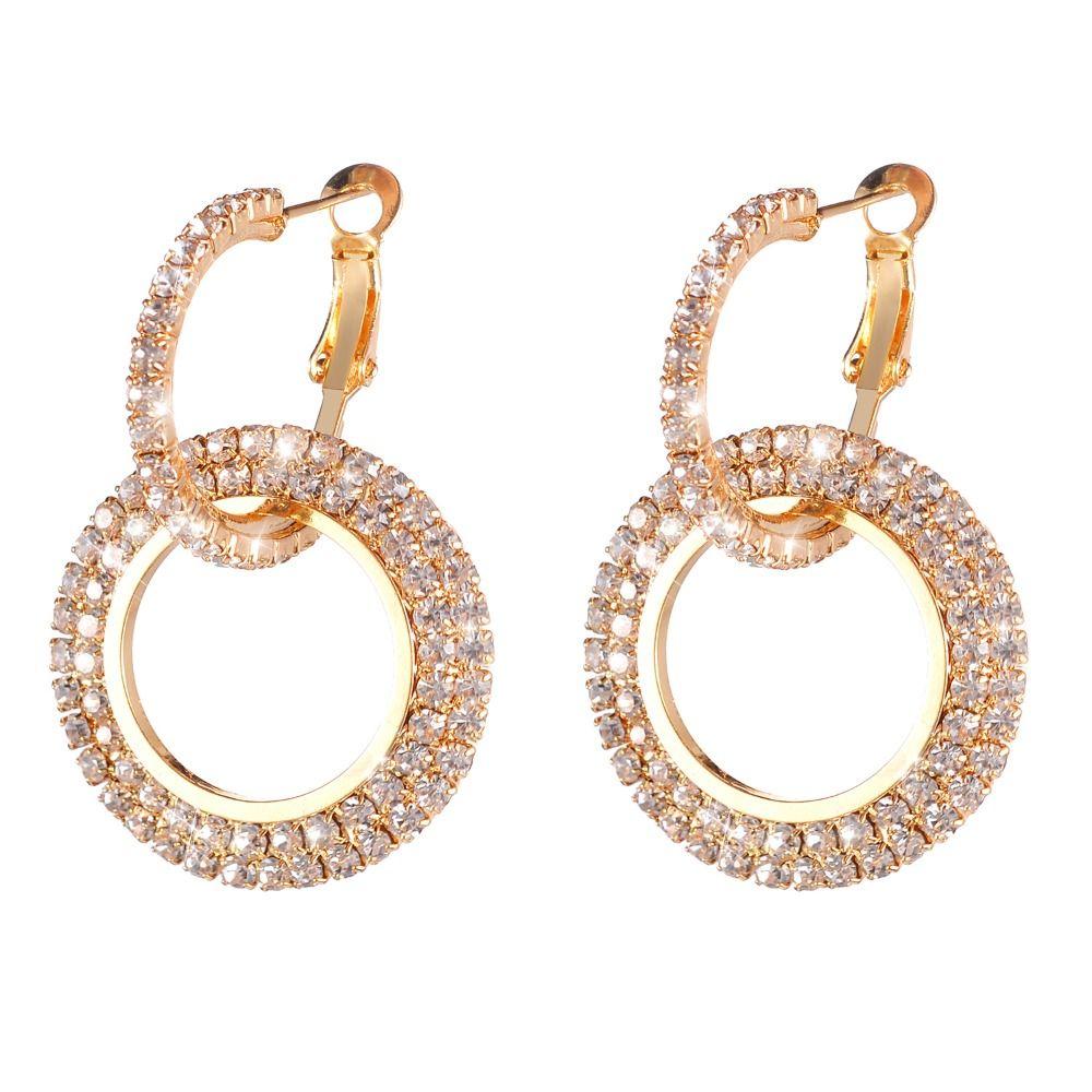 Rhinestone Ear Clips Round Diamond Earrings Elegant Hoop Earrings  Woman Girls