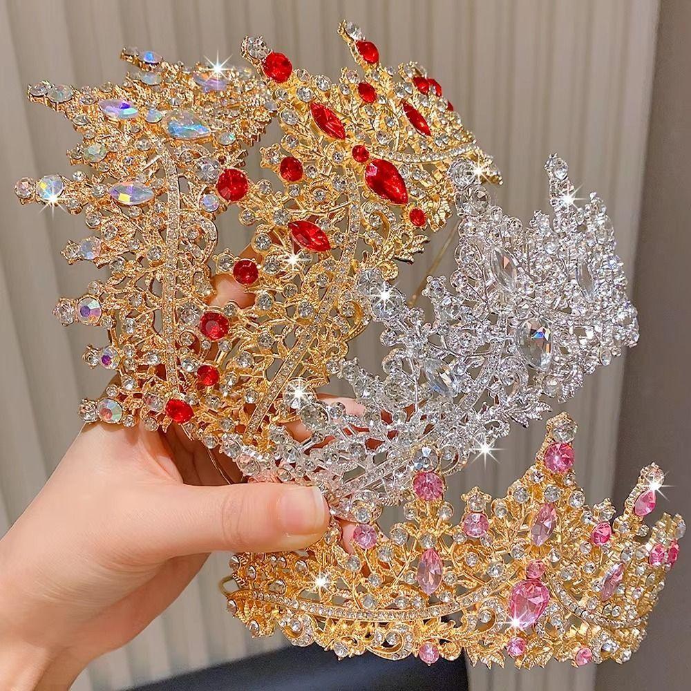 Shiny Ornament Baroque Queen Tiaras Hair Jewelry Bridal Headwear Rhinestone Diadem  Birthday Party