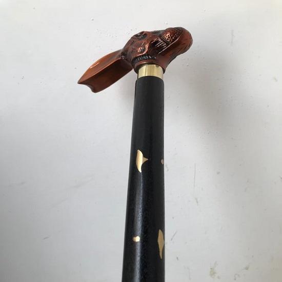 Rebit Head Walking Stick Brass Handle Black Wooden Cane