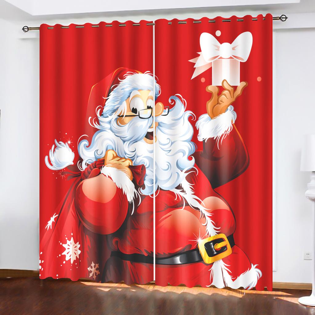 Christmas Santa Claus Suitable Home Decor Living Room Bedroom Blackout Curtains  Balcony Screen Cartoon Cute Perforated