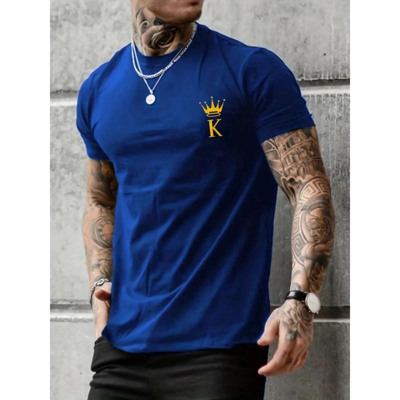 Men's Summer 100% Cotton  New Fashion Printed Round K Letter Print Loose Large Casual Round Neck Short Sleeve T-shirt