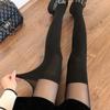 Women's Lolita Black Stockings: Spring/Autumn Over-the-Knee Patchwork Thigh-High, JK Pantyhose, Black & White