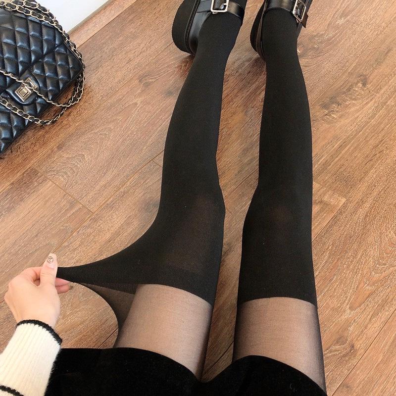 Women's Lolita Black Stockings: Spring/Autumn Over-the-Knee Patchwork Thigh-High, JK Pantyhose, Black & White