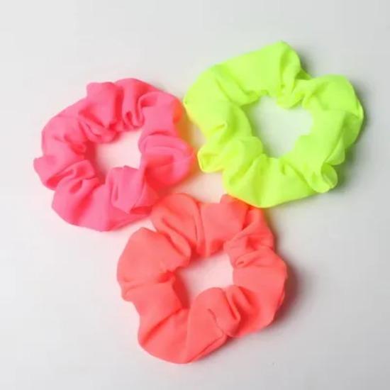 3 Stück/Los Neon Scrunchies Elastische Haargummis Dünner Stoff Bunt Zopfgummis Rosa Grün Orange Leuchtende Farbe Haaraccessoires