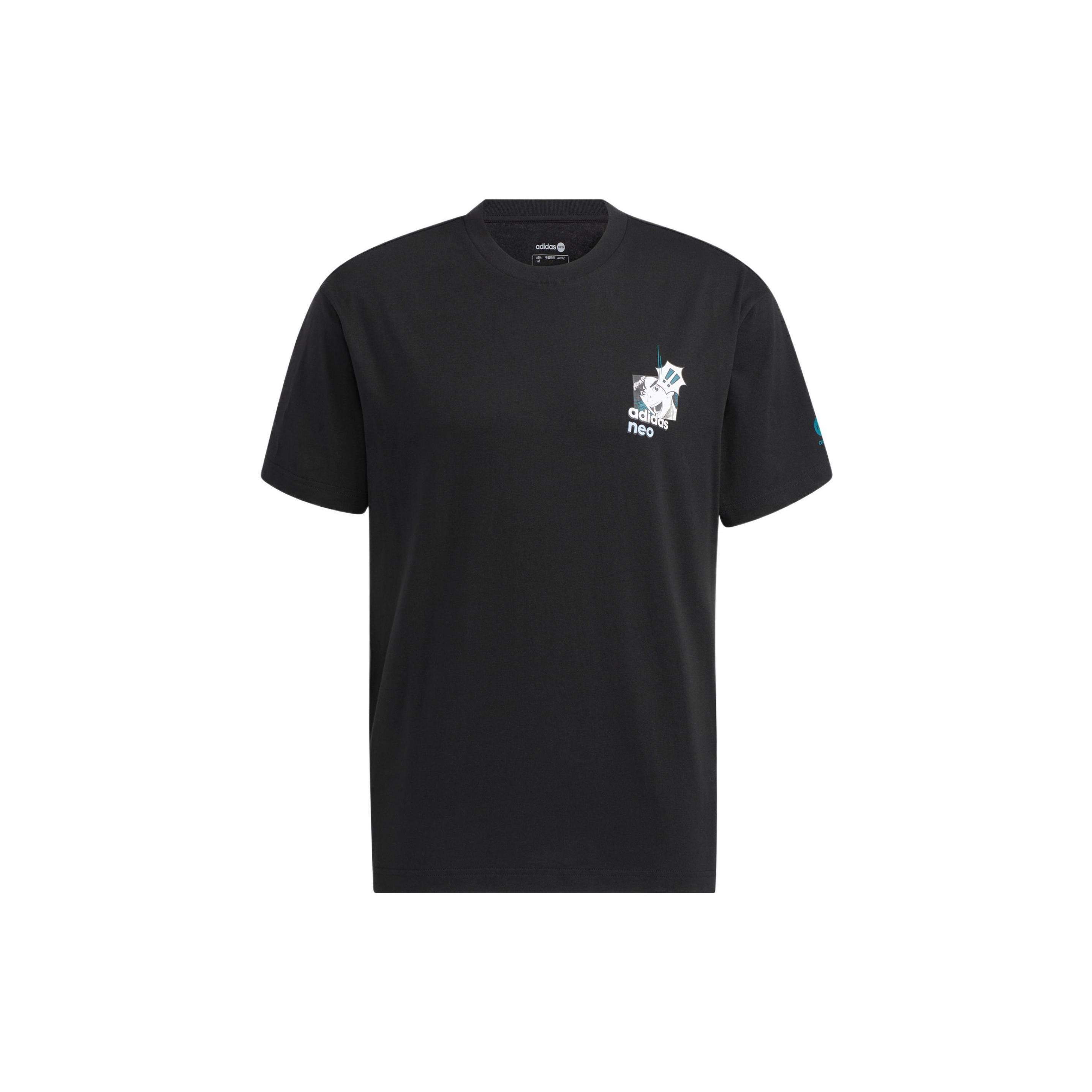 Men s adidas neo Cartoon Character Printing Logo Round Neck Short Sleeve Black T-Shirt HD4623 M