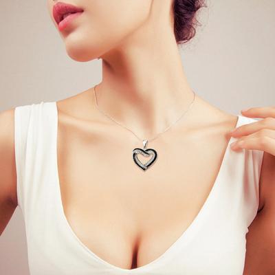 Overlapping Hearts Jewelry Set Black White Rhinestone Hearts Necklace And Earrings Double Heart Pendant Jewelry for Parties Weddings Celebrations