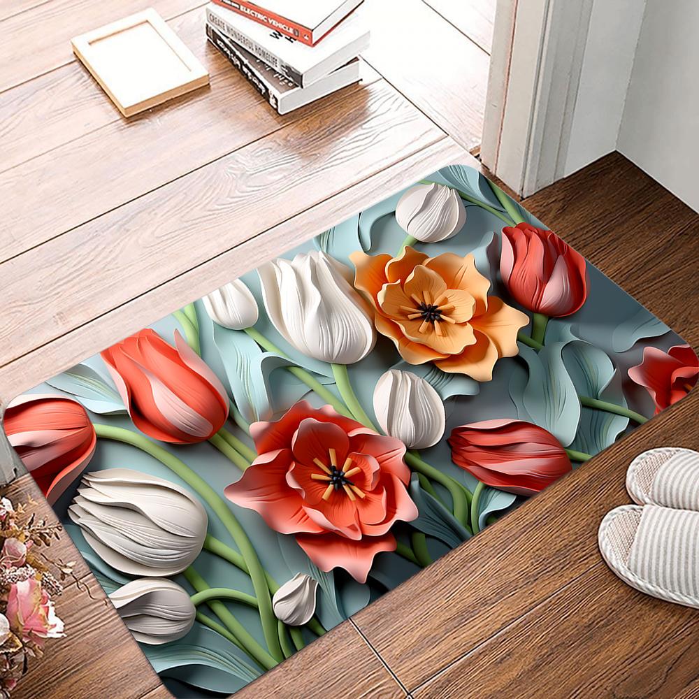 Colored Tulips Diatom Mud Entrance Antislip Home Outdoor Kitchen Rug Washable Hallway Bathroom Porch Floor Door Mat Decorate