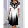 Women's Elegant Dress Short Sleeve Round Neck Casual Printed Pattern Dress Suitable for Spring and Summer Autumn Women's Clothing