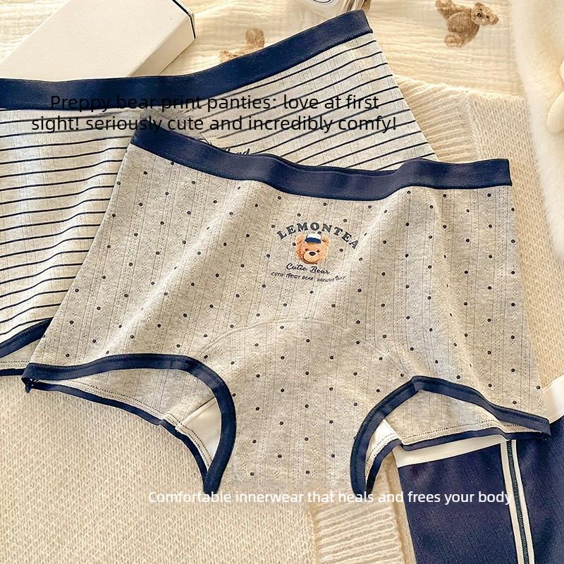 Plus Size Lady Spring Cotton Cute Bear 10A Bacteriostatic Cotton Crotch Breathable Flat Angle Panties