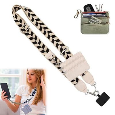 1PC Cinturino per telefono con custodia con cerniera per donna, cordino regolabile per cellulare con tracolla e portafoglio, cinturino con clip e vai per telefono