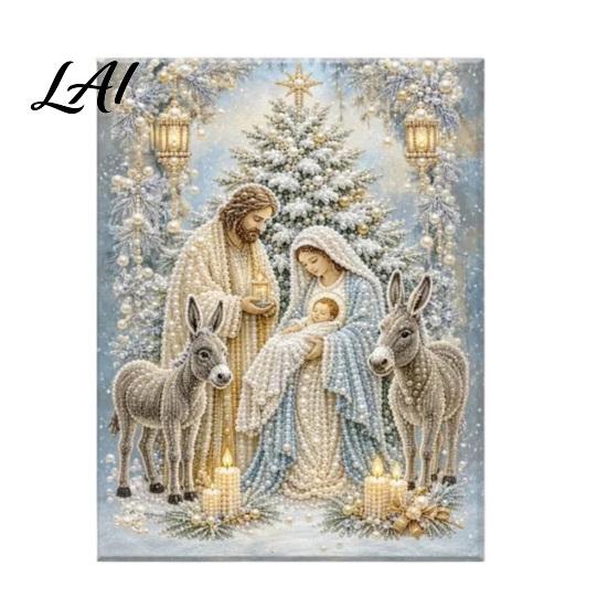 Feiertagsgeschenke für die Familie Krippen-Bastelset mit Kunstperlen Heilige Malerei DIY Katholische Gebetsecke Dekorationen 3D Religiöses Bastelset für Erwachsene