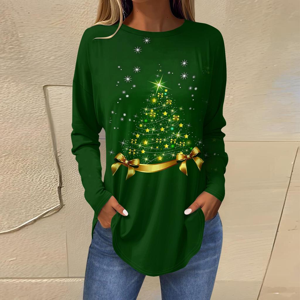 Dames Losse Comfortabele Casual Mode V-Hals Kerstprint Lange Mouw Hoodie