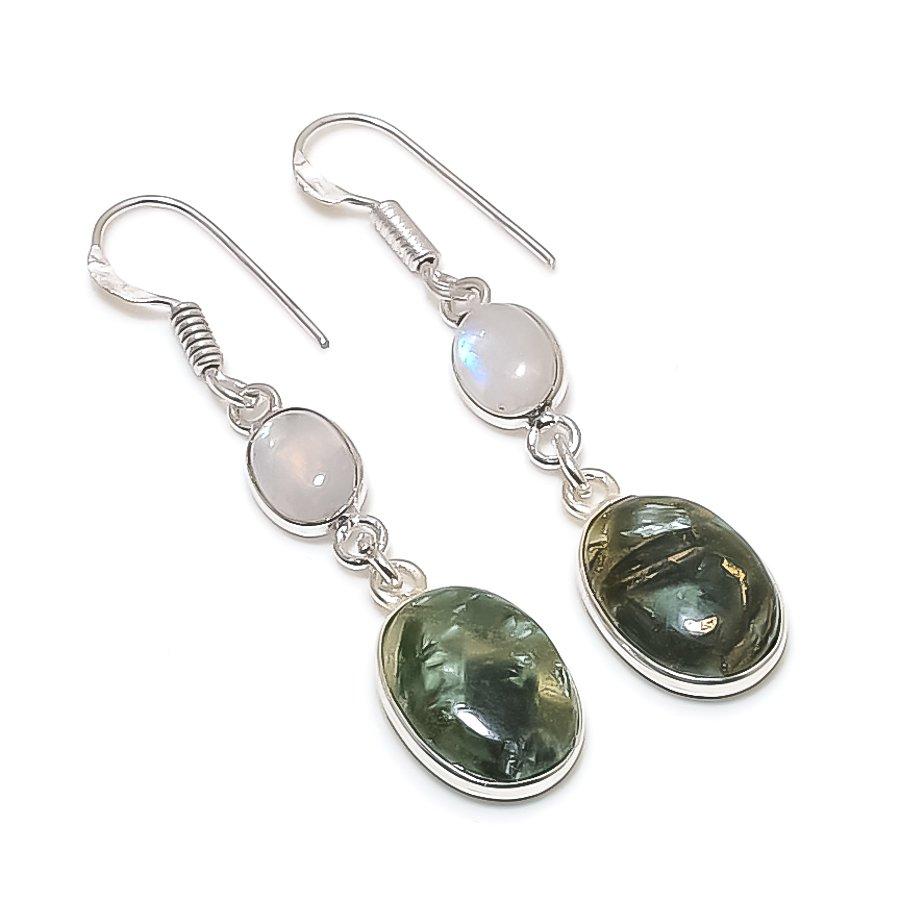 

Natural Seraphinite, Moonstone 925 Sterling Silver Jewelry Earring 1.97 d6E77