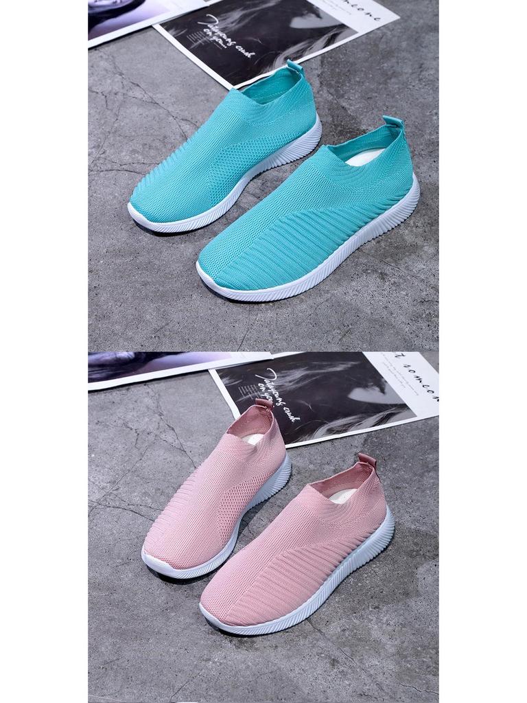 Women's Plus Size Flyknit Casual Running Shoes - Breathable Low-Top Sock Sneakers