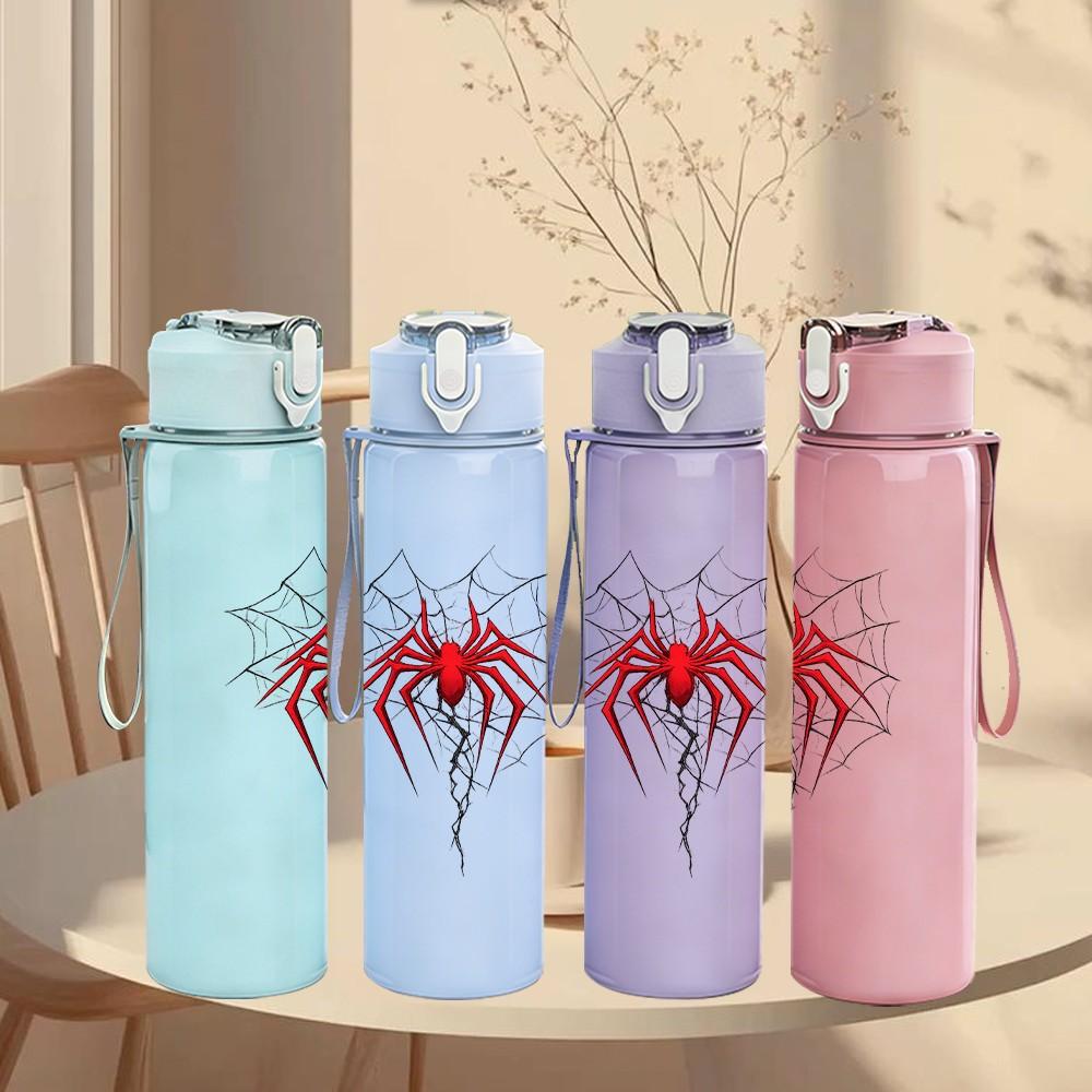 1PC Red Spider Web Abstract Print 750ml Color Plastic Sports Water Bottle Leakproof Flip Straw Lid Suitable for Sports Office Home Use