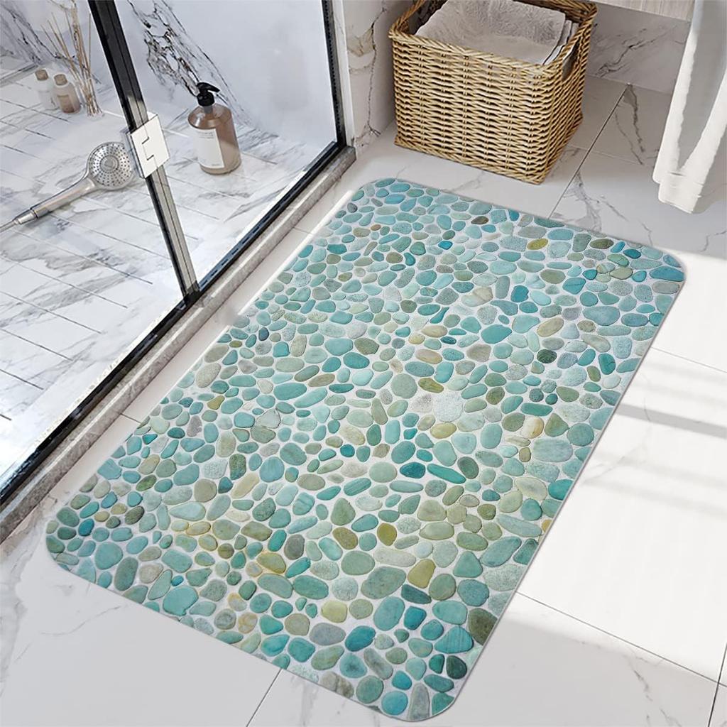 Bathroom Uses Absorbent Non Slip Bath Mats, Kitchen Floor Mats, Artistic Small Stone 3D Carpets (24x16 Inches), and Flannel Memo